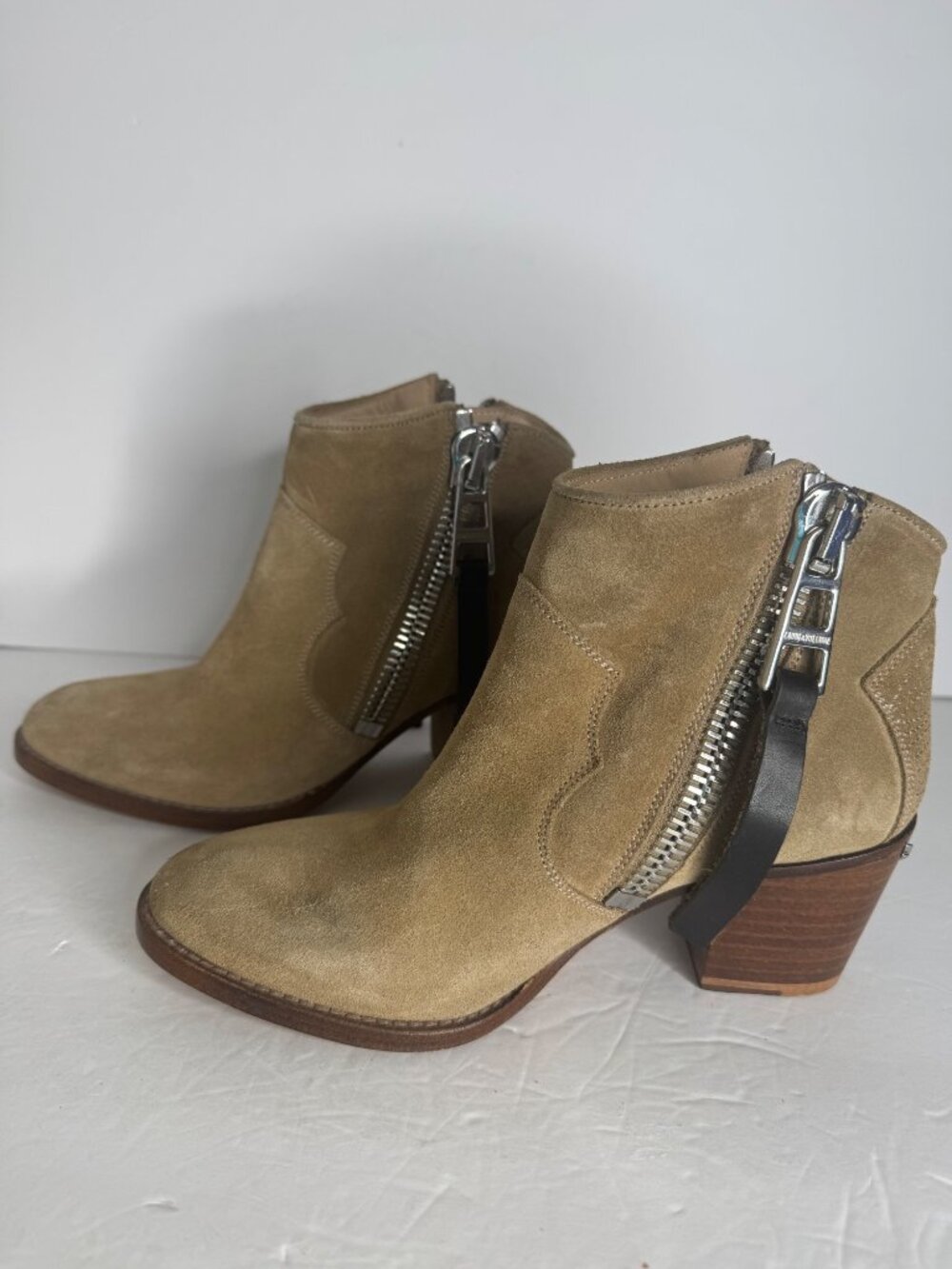 Zadig & Voltaire Molly Suede ZIP Ankle Boots Tan Wings Size 36 US 5.5 - Picture 3 of 7
